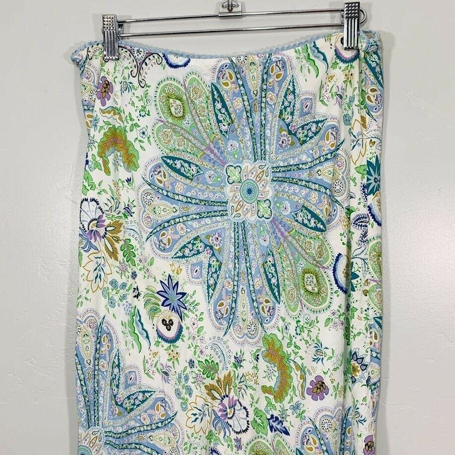 Vintage Y2K White Blue Green Paisley Print High Waist Mermaid Midi Skirt - Fresh Stock Dated February 2026