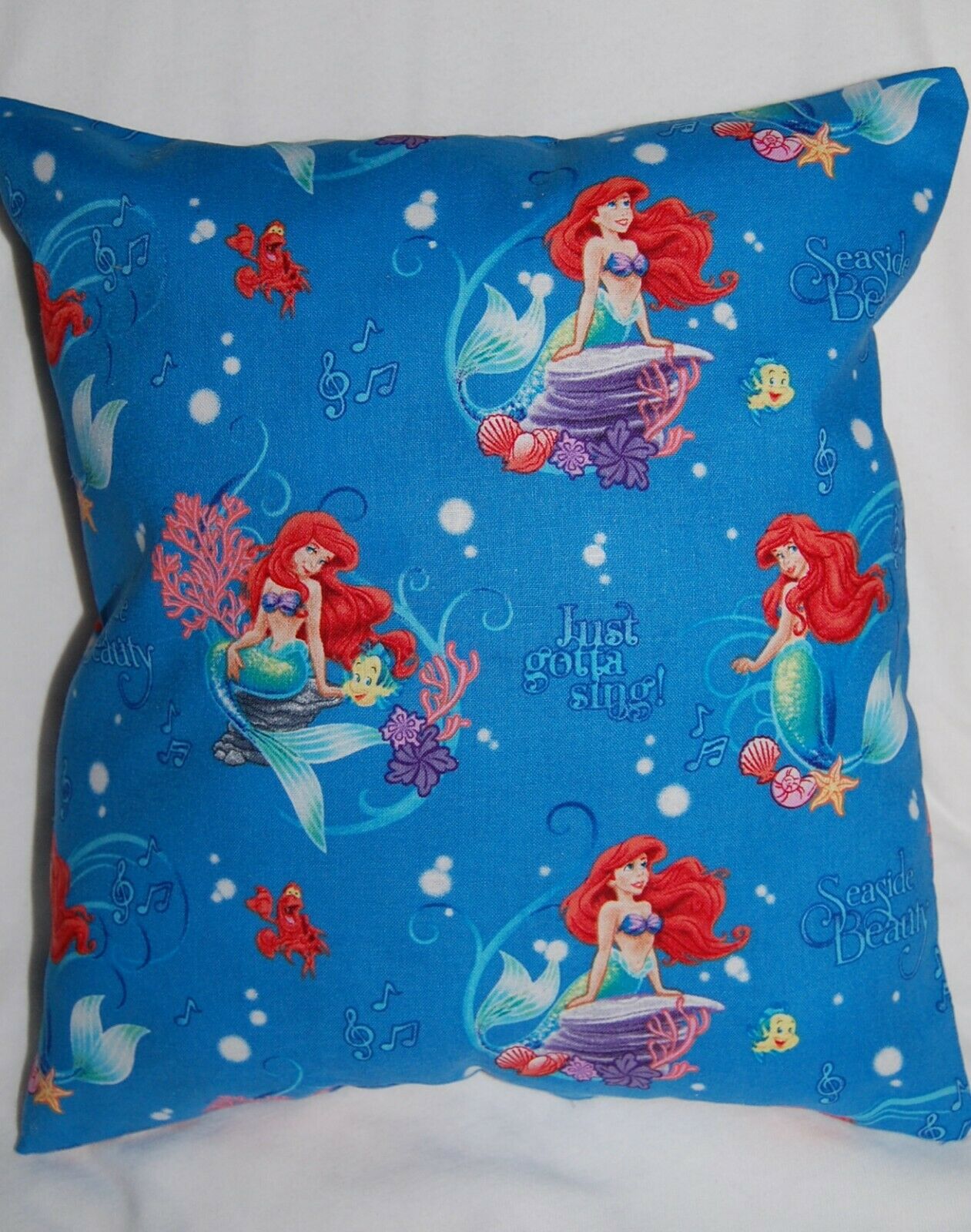 DISNEY HANDMADE PRINCESS ARIEL / LITTLE MERMAID JUST GOTTA SING  PILLOW - Fresh Stock Dated December 2025
