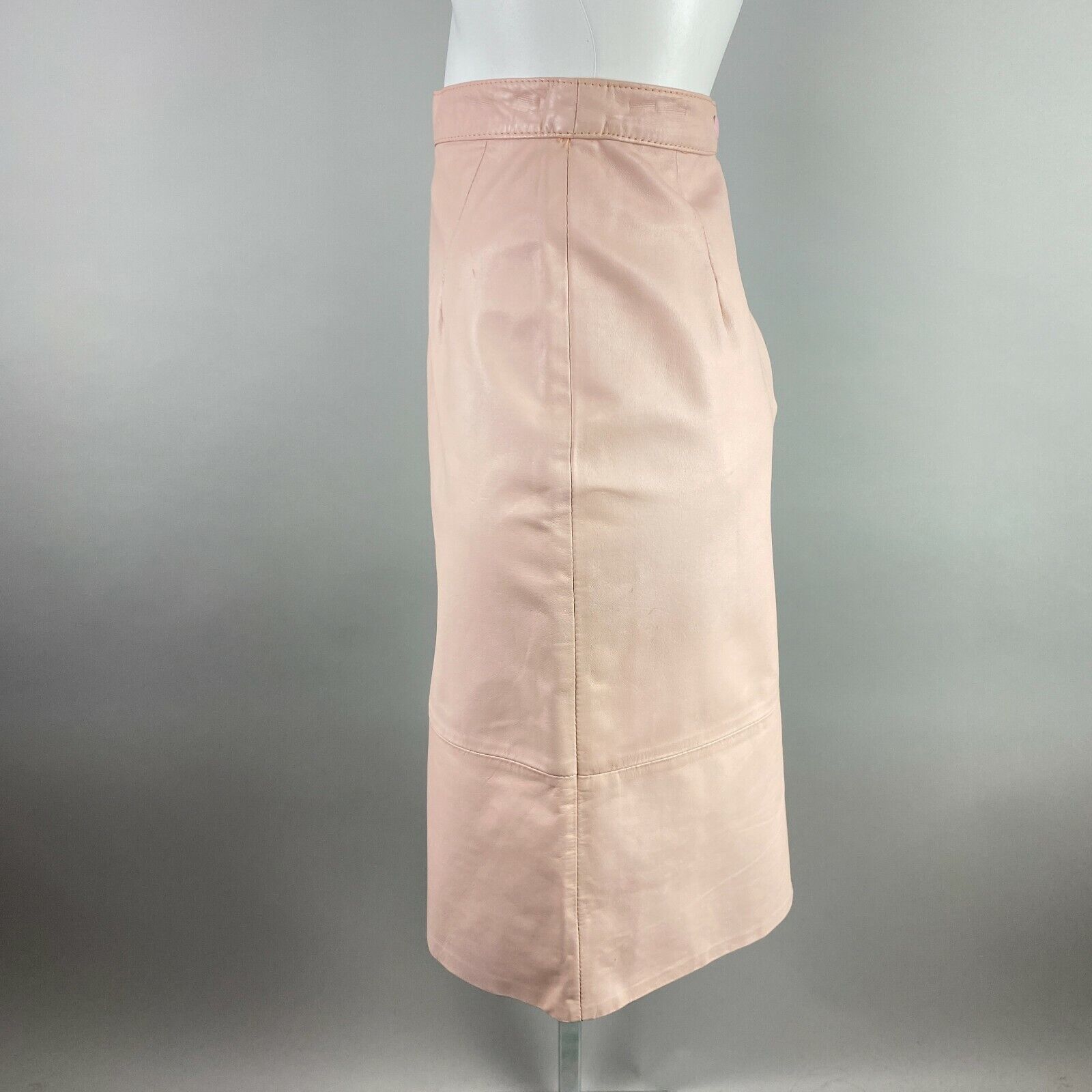 Vtg 80s Pale Blush Pink Pencil Wiggle Skirt 100% Genuine Leather Size 7/8 - Fresh Stock Dated March 2026