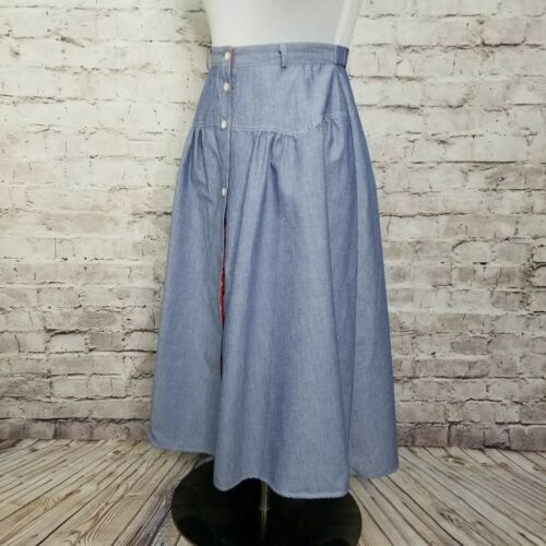Vintage 80s Joyce Chambray Button Up Midi Aline Skirt Western Prairie Rockabilly - Fresh Stock Dated February 2026