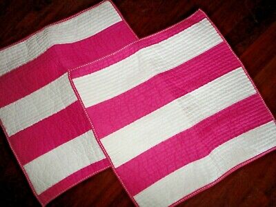 POTTERY BARN KIDS RUGBY STRIPE PINK WHITE QUILTED (2) EURO PILLOW SHAMS 26 X 26 - Fresh Stock Dated December 2025