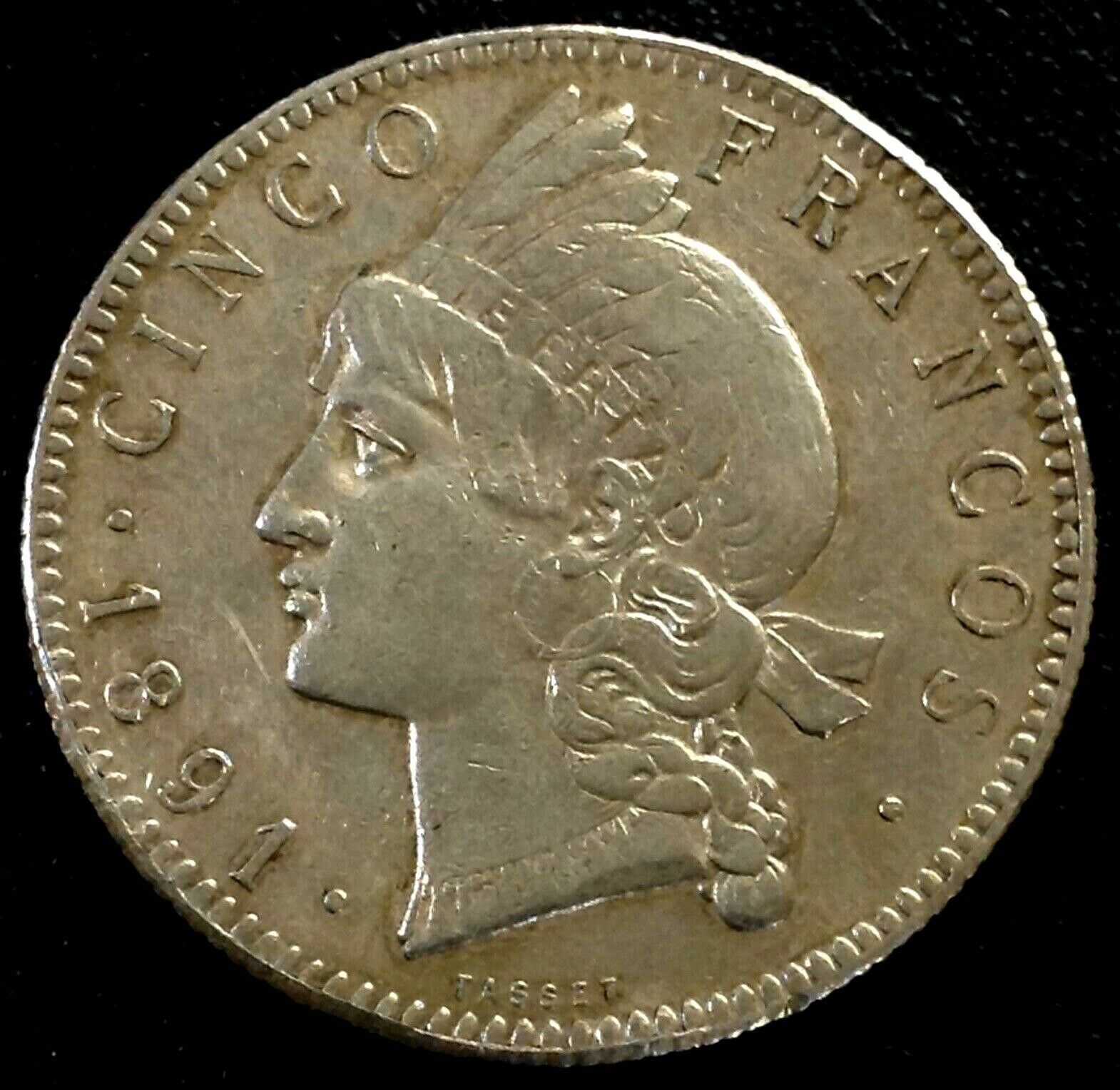 DOMINICAN REPUBLIC 5 Francos 1891-A Genuine AU Detail Silver KM-12 - Fresh Stock Dated December 2025