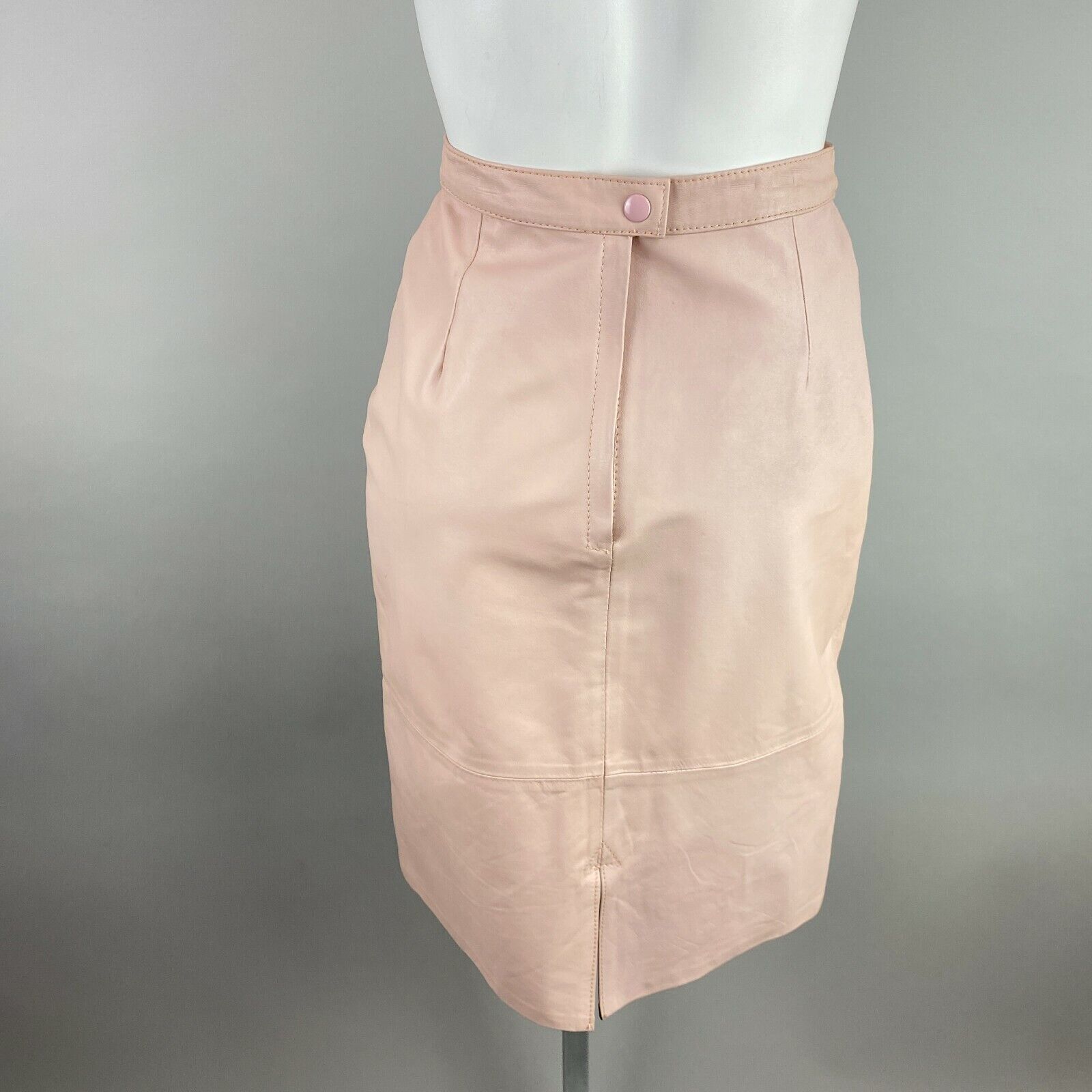 Vtg 80s Pale Blush Pink Pencil Wiggle Skirt 100% Genuine Leather Size 7/8 - Fresh Stock Dated March 2026