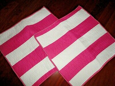 POTTERY BARN KIDS RUGBY STRIPE PINK WHITE QUILTED (2) EURO PILLOW SHAMS 26 X 26 - Fresh Stock Dated December 2025