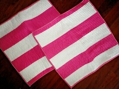 POTTERY BARN KIDS RUGBY STRIPE PINK WHITE QUILTED (2) EURO PILLOW SHAMS 26 X 26 - Fresh Stock Dated December 2025