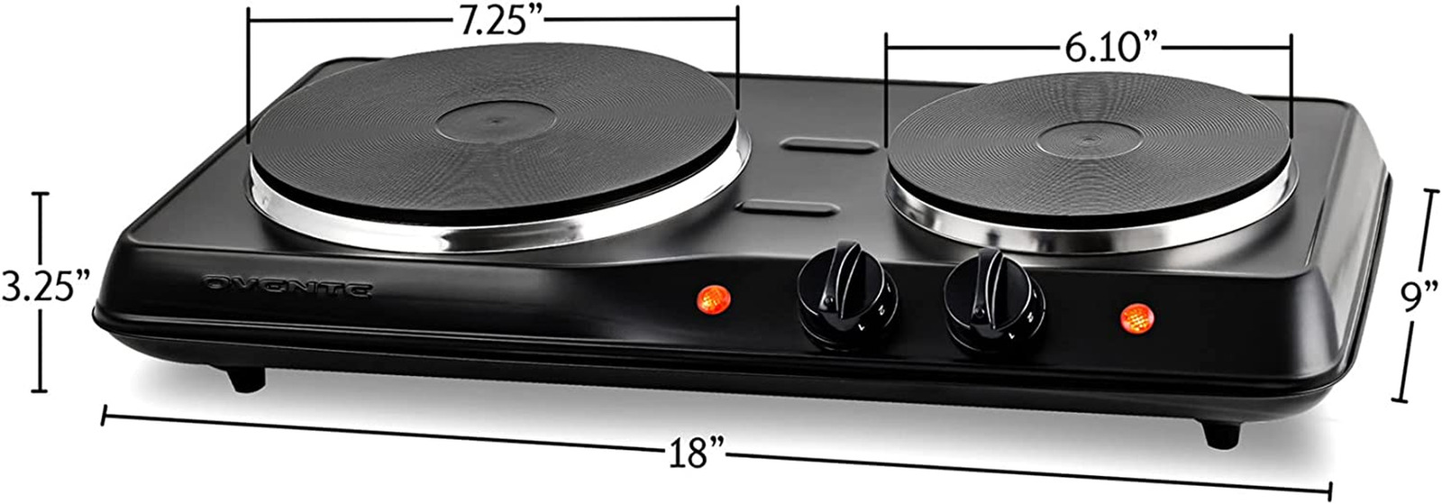 Double Cast Iron Burner 7 & 6 Inch Hot Plates, 1700W Electric Countertop - Fresh Stock Dated December 2025