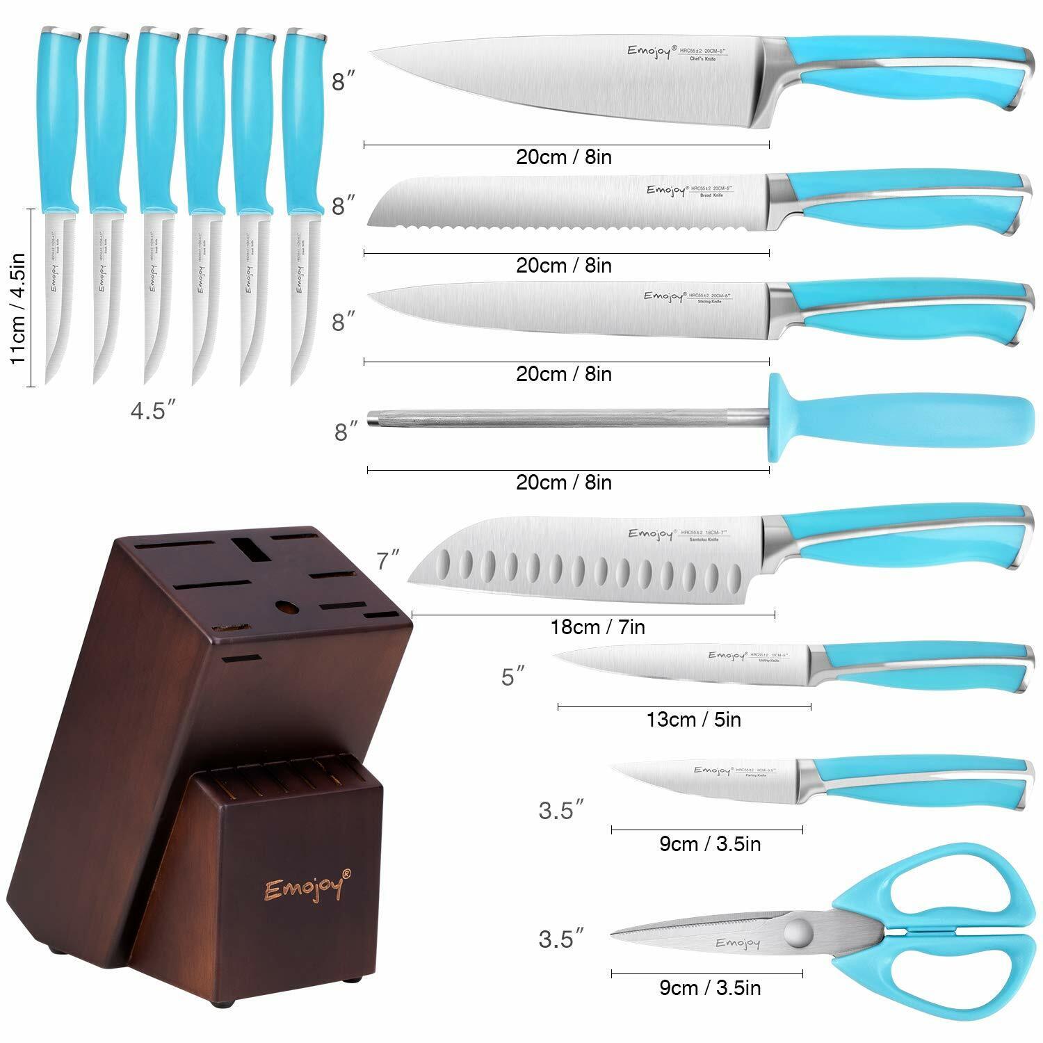 Knife Set, 15-Piece Kitchen Knife Set with Block Wooden German Stainless Steel - Fresh Stock Dated February 2026
