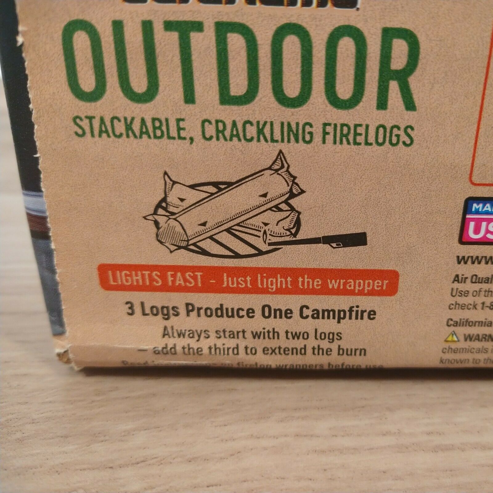 Outdoor Stackable Crackling Firelogs DuraFlame New Unopened 3 Pack of Logs - Fresh Stock Dated December 2025