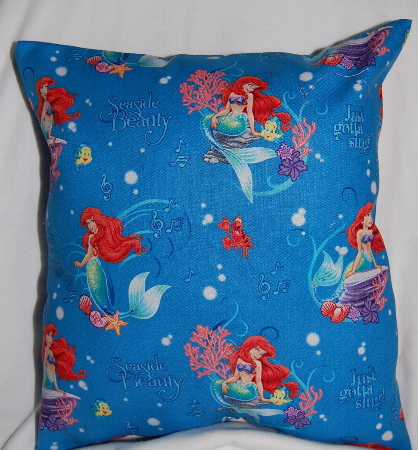 DISNEY HANDMADE PRINCESS ARIEL / LITTLE MERMAID JUST GOTTA SING  PILLOW - Fresh Stock Dated December 2025