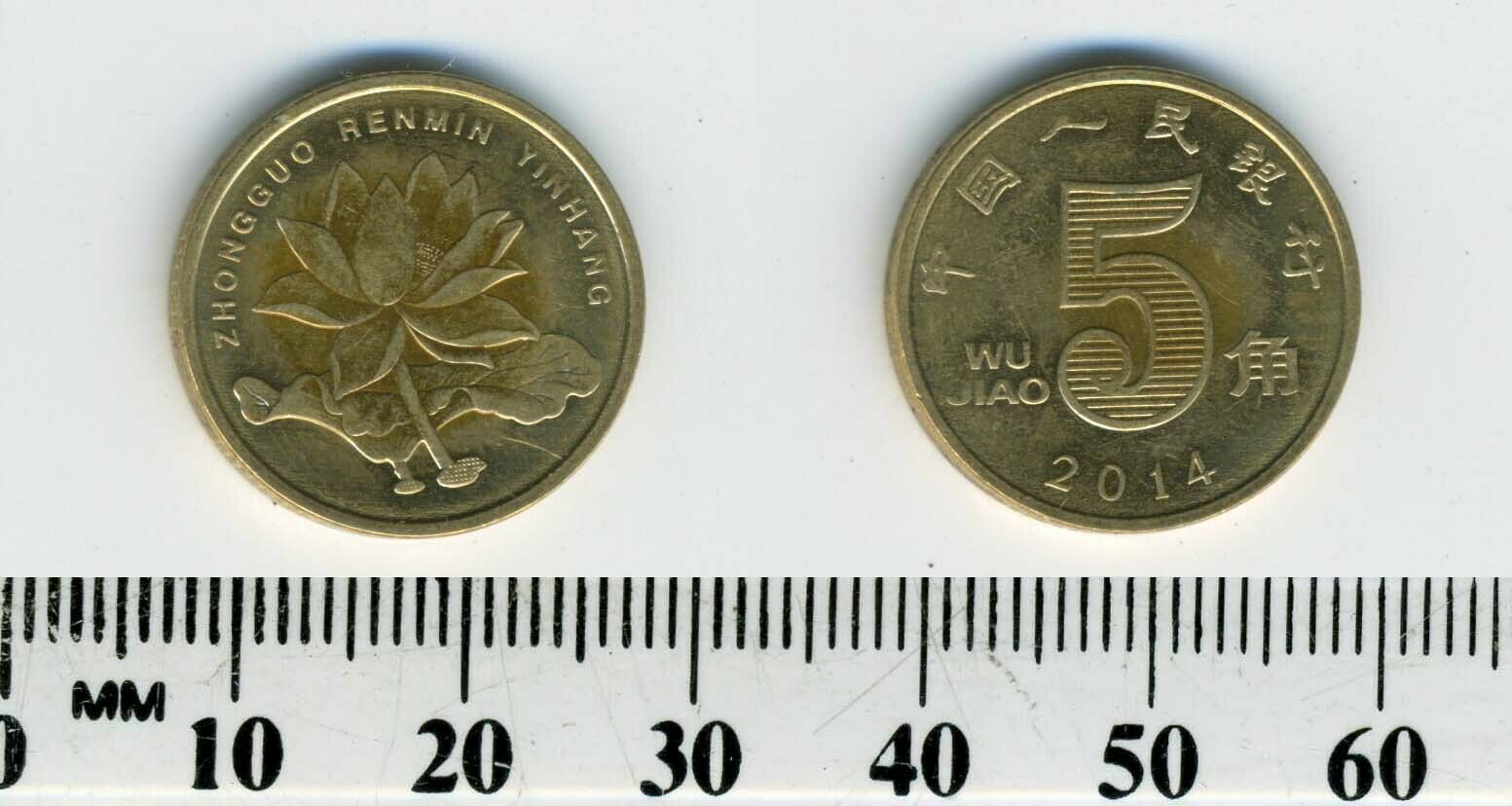 China 2014 - 5 Jiao Brass plated Steel Coin - Denomination - Flower - Fresh Stock Dated February 2026