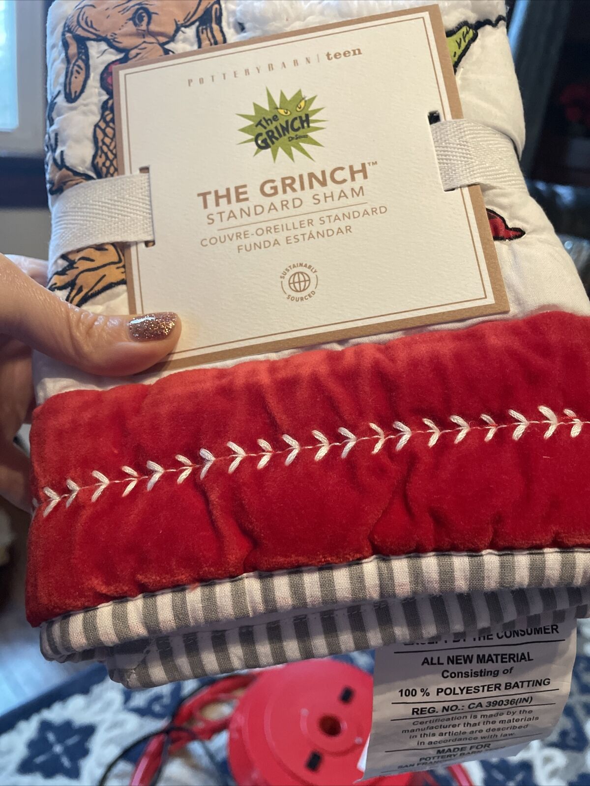 Pottery Barn Grinch Christmas pillow cover Sham Dr Seuss Holiday Gift party dogs - Fresh Stock Dated February 2026