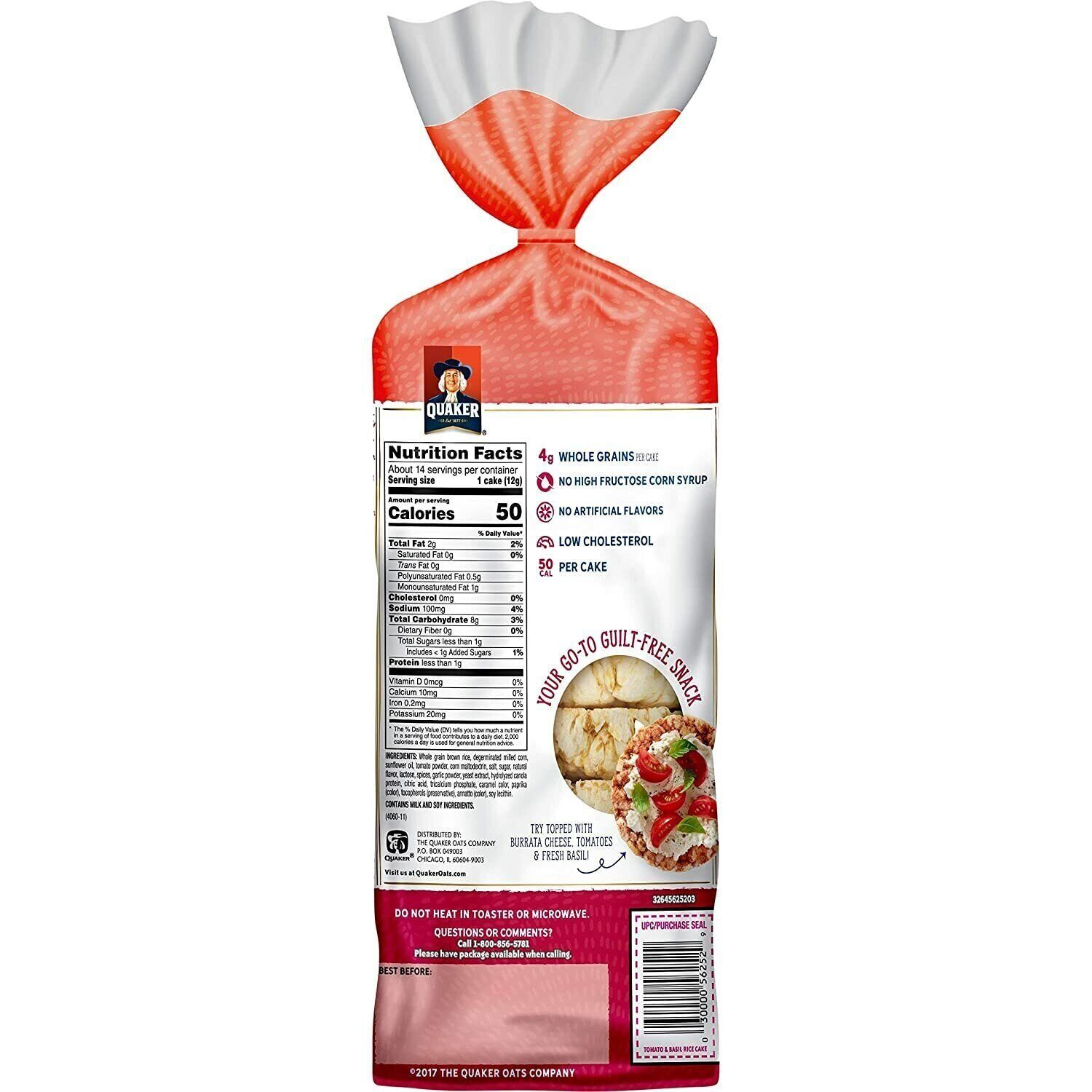 Quaker Rice Cakes TOMATO & BASIL 6oz 50 Calories........... DATE BSB JUNE 2022 - Fresh Stock Dated February 2026