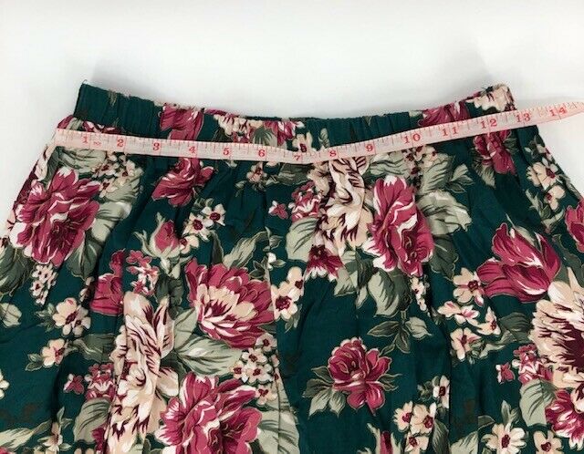 Vintage Floral Skirt Green Red Below Knee Length High Elastic Waist 9/10 - Fresh Stock Dated February 2026