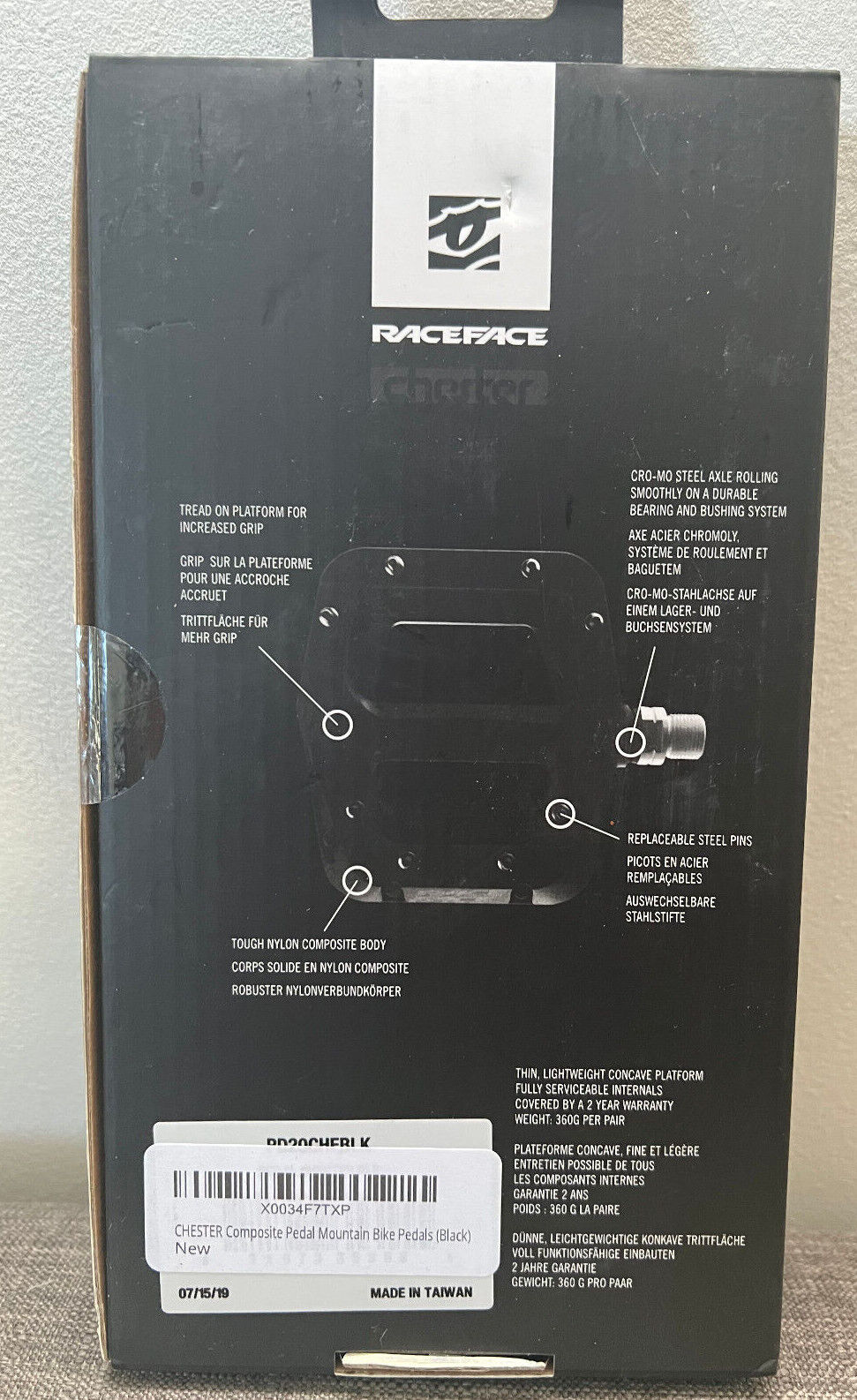 Race Face Chester Pedal Set Black New PD20CHEBLK Composite Mountain Bike Pedals - Fresh Stock Dated February 2026
