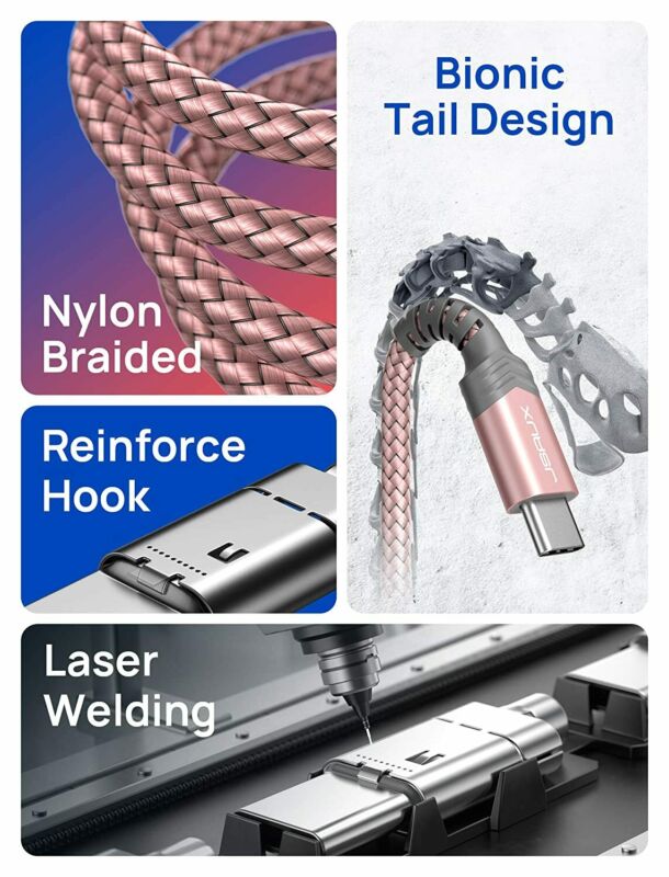 USB Type C Cable 3A Fast Charging [2-Pack 6.6ft], JSAUX 6.6ft, Rose Gold - Fresh Stock Dated February 2026