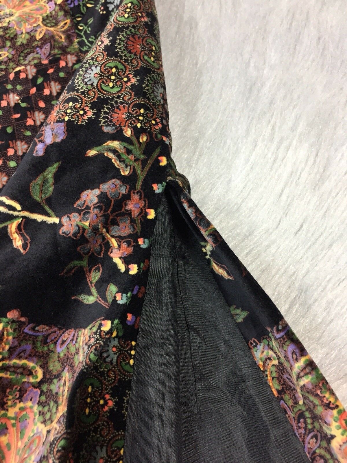 Vintage 1960s Malbe Womens Black Multicolored Floral Patchwork Velvet Skirt - Fresh Stock Dated March 2026