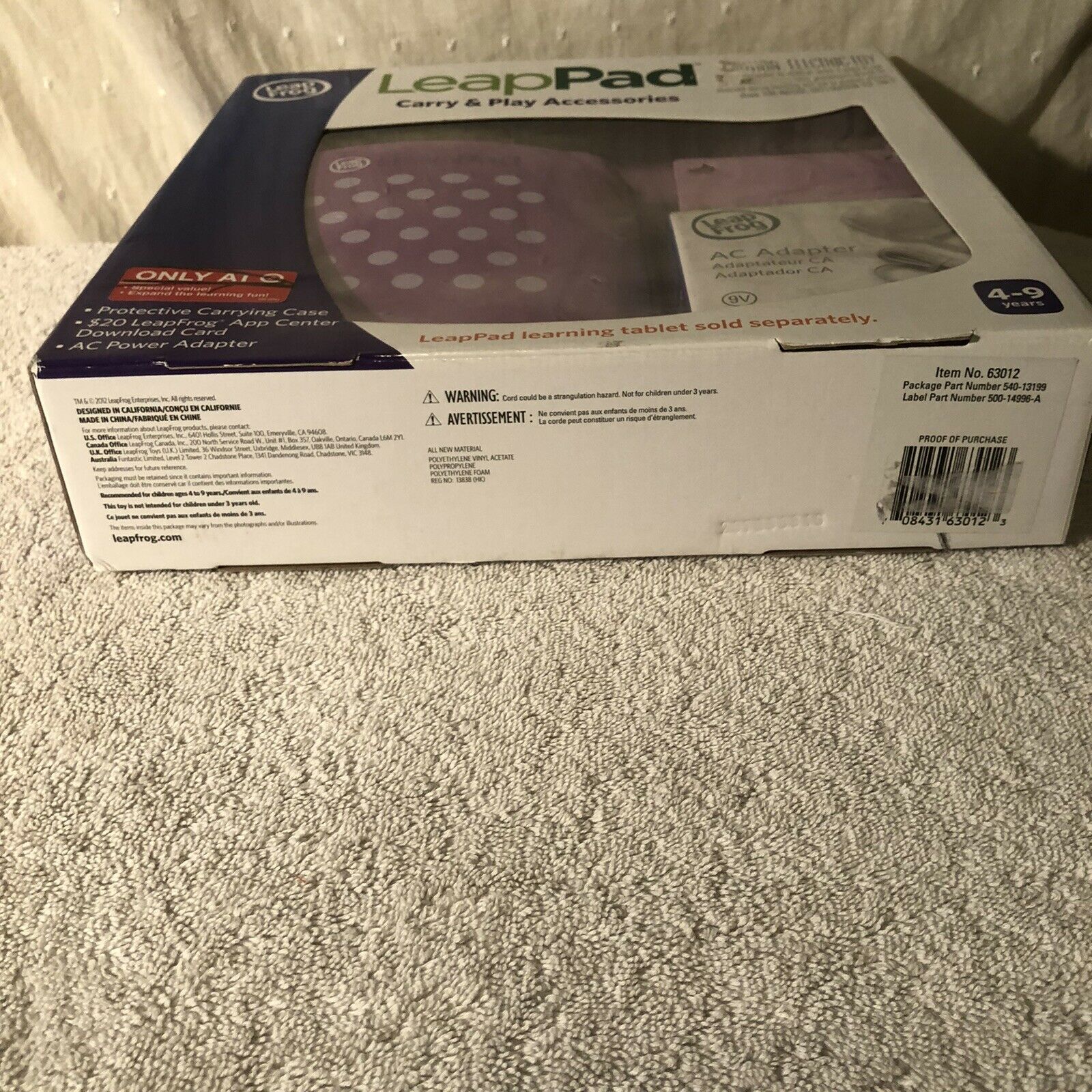 LeapPad Carry PURPLE & Play Accessories Case, Adapter,  App Card New in Box - Fresh Stock Dated February 2026