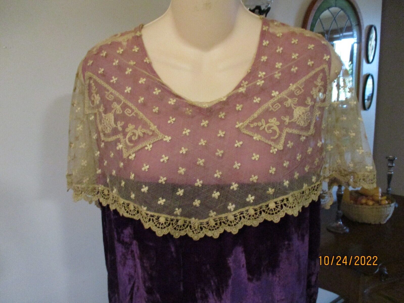 Fabulous 1920's purple velvet Flapper dress with large lace collar - Fresh Stock Dated February 2026