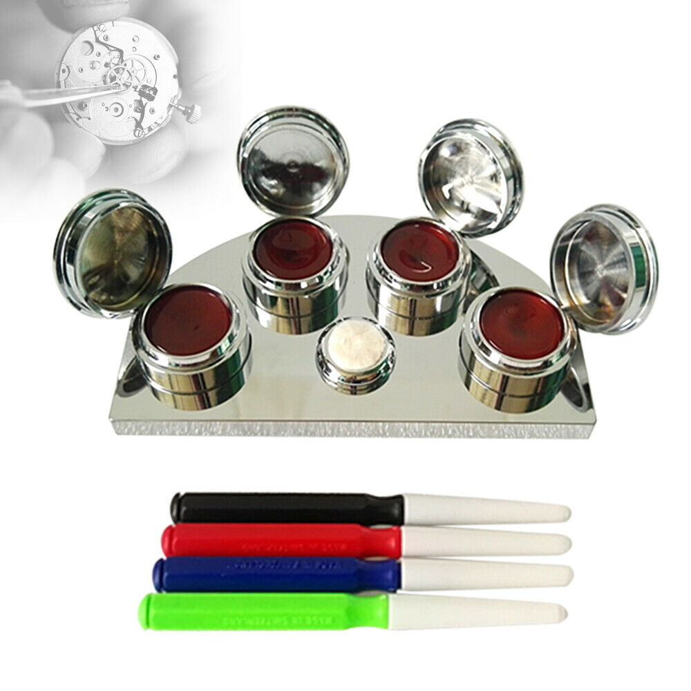 Oil Cup Stand Watch Repair Tool Premium Polished Watchmaker 4 Plastic Containers - Fresh Stock Dated February 2026