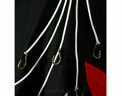 Size 4 Fishes Novelty Circle Skirt 50s Cotton Summer Black Red White Picnic Chic - Fresh Stock Dated February 2026