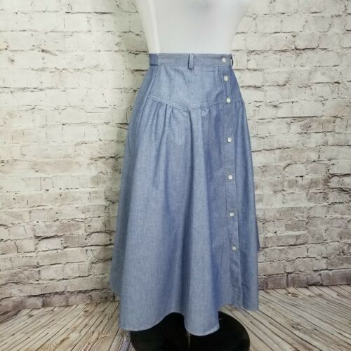 Vintage 80s Joyce Chambray Button Up Midi Aline Skirt Western Prairie Rockabilly - Fresh Stock Dated February 2026