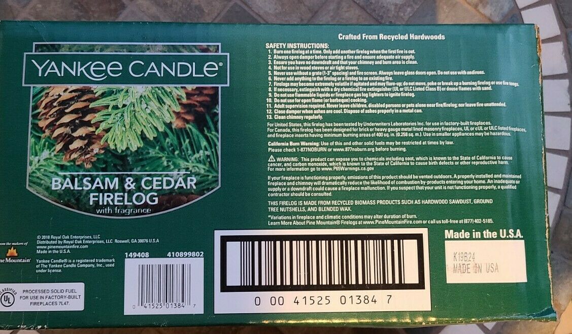 4 Pack Fire logs Yankee Candle Balsam and Cedar Fireplace Wood Burning - Fresh Stock Dated December 2025