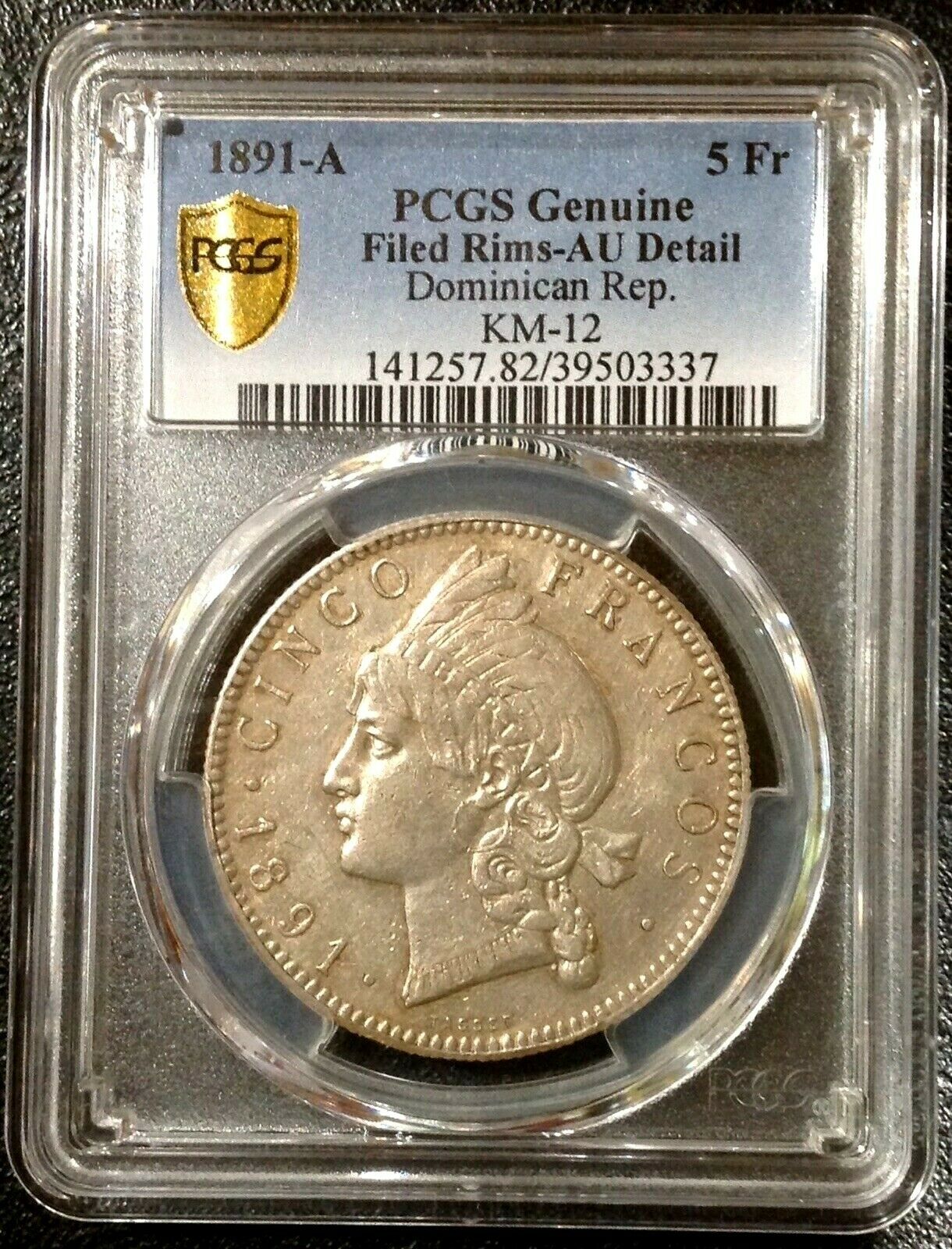 DOMINICAN REPUBLIC 5 Francos 1891-A Genuine AU Detail Silver KM-12 - Fresh Stock Dated December 2025