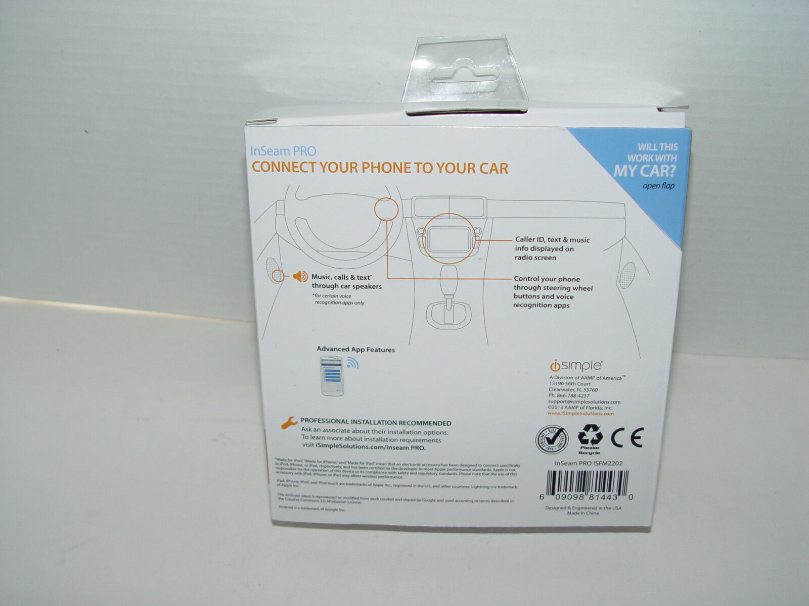 iSimple ISFM2202 PRO InSeam Universal Bluetooth FM Modulated Vehicle Siri Google - Fresh Stock Dated February 2026