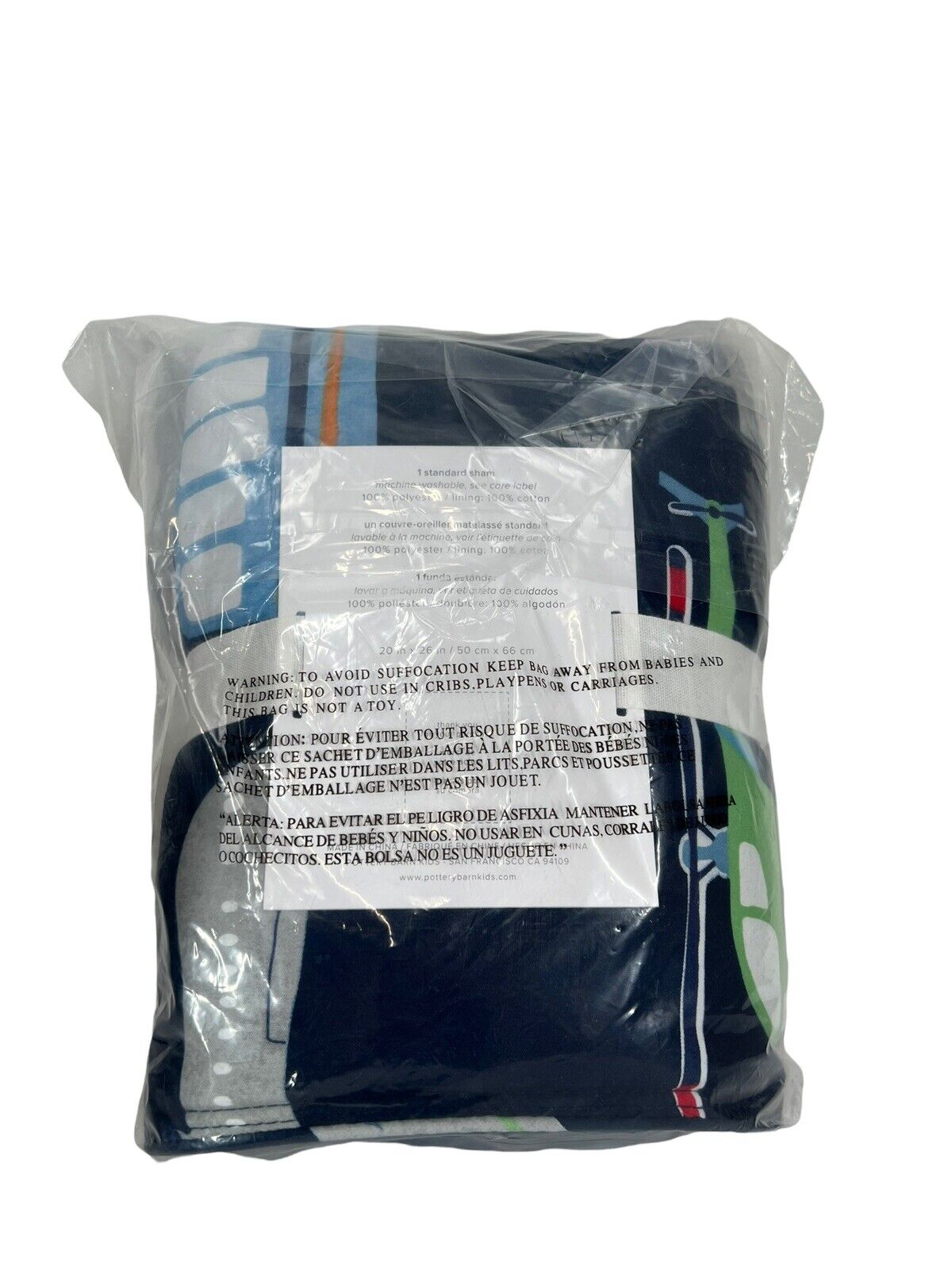 Pottery Barn Kids Brody Dream Puff Sham Transportation Standard Navy Multi NWT - Fresh Stock Dated February 2026