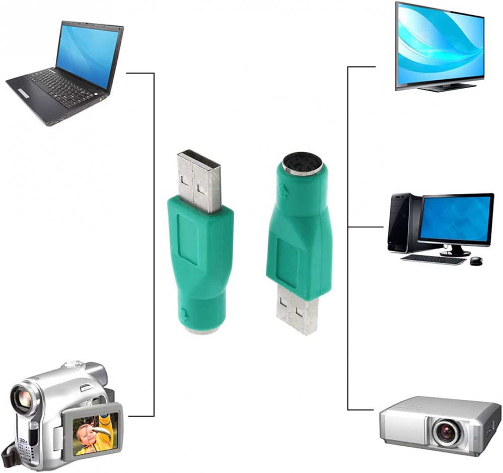 DGZZI USB to PS2 Adapter 2pcs Green PS/2 Female Male Converter... - Fresh Stock Dated February 2026