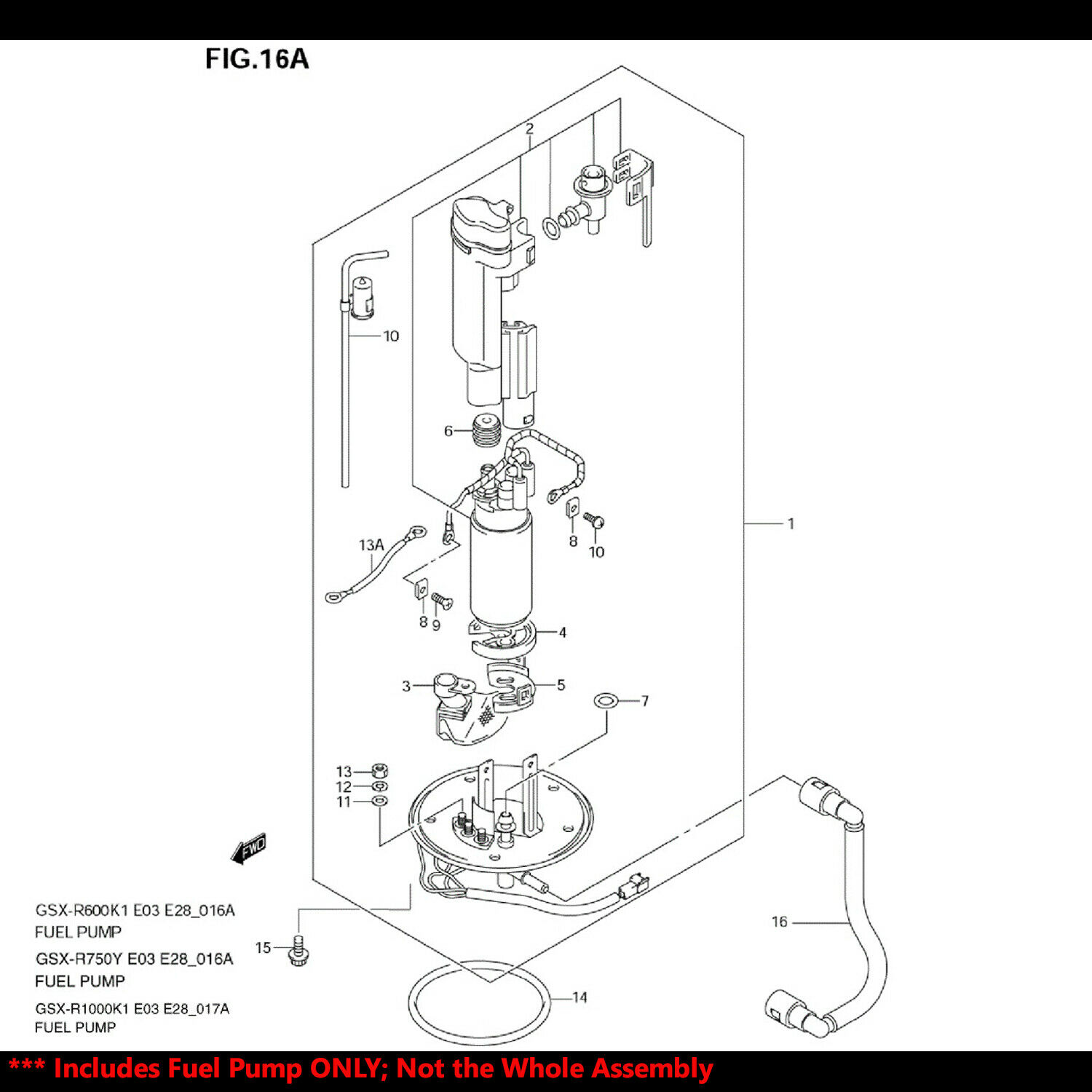 OE Replacement EFI Fuel Pump+Filter/Strainer 00-14 GSXR/02-12 V-Strom/99-12 Busa - Fresh Stock Dated February 2026