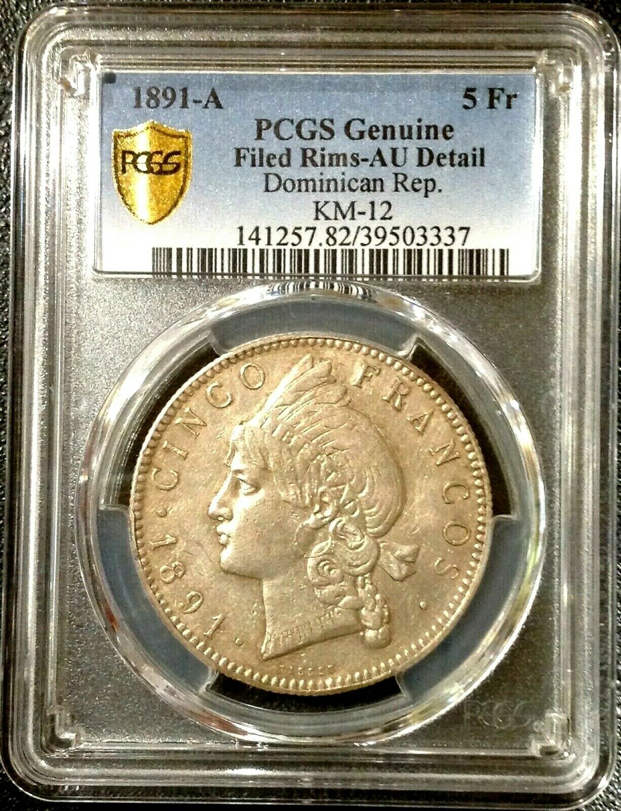 DOMINICAN REPUBLIC 5 Francos 1891-A Genuine AU Detail Silver KM-12 - Fresh Stock Dated December 2025