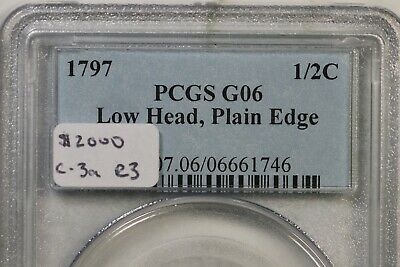 1797 C-3a R-3 PCGS G 06 Low Head Plain Edge Liberty Cap Half Cent Coin 1/2c - Fresh Stock Dated February 2026