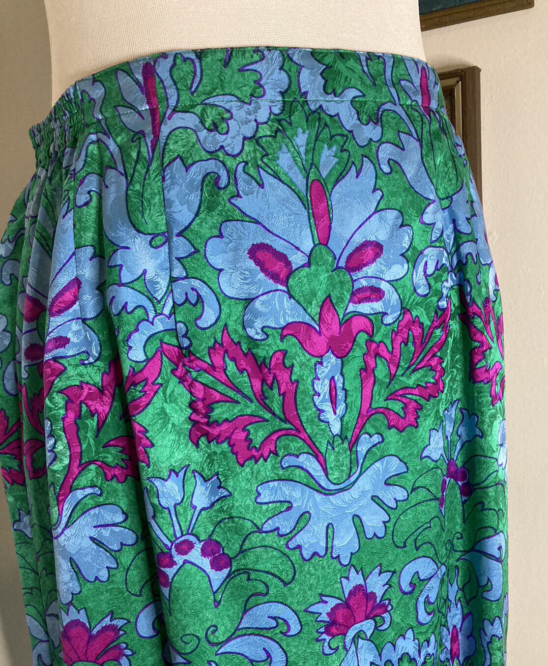 Vintage Pencil Skirt Green Artsy Mod Psychedelic Retro Anne Crimmins Silk 14 M - Fresh Stock Dated March 2026