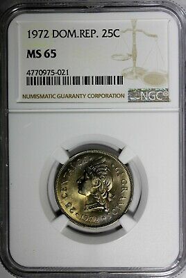 DOMINICAN REPUBLIC 1972 25 Centavos NGC MS65 Mintage-800,000 KM# 20a.1 - Fresh Stock Dated December 2025
