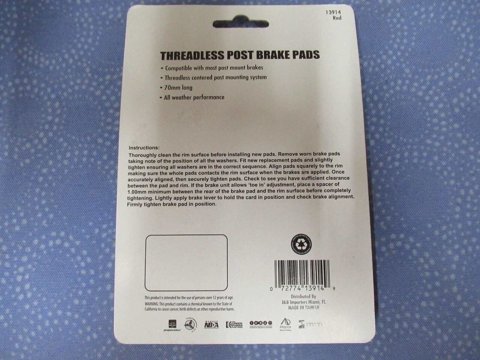Threadless Post Red Bicycle Brake Pads for Cantilever Brakes 70mm Set of 2- New - Fresh Stock Dated February 2026