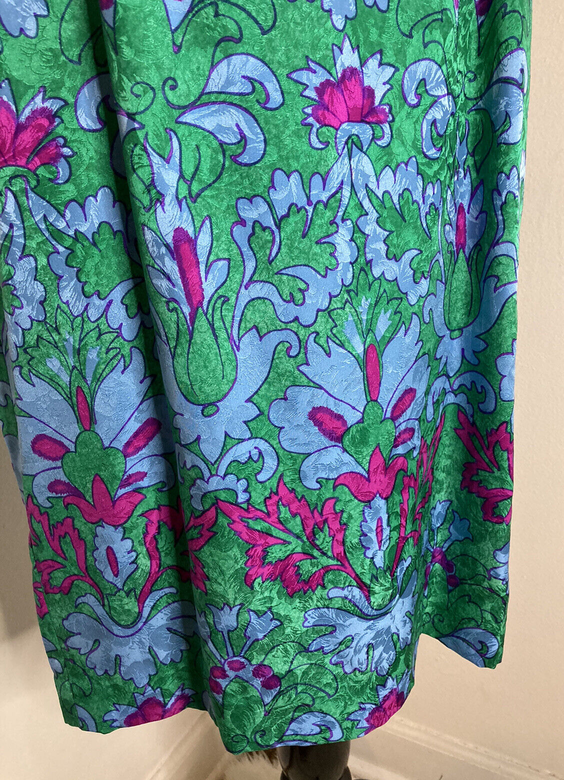 Vintage Pencil Skirt Green Artsy Mod Psychedelic Retro Anne Crimmins Silk 14 M - Fresh Stock Dated March 2026