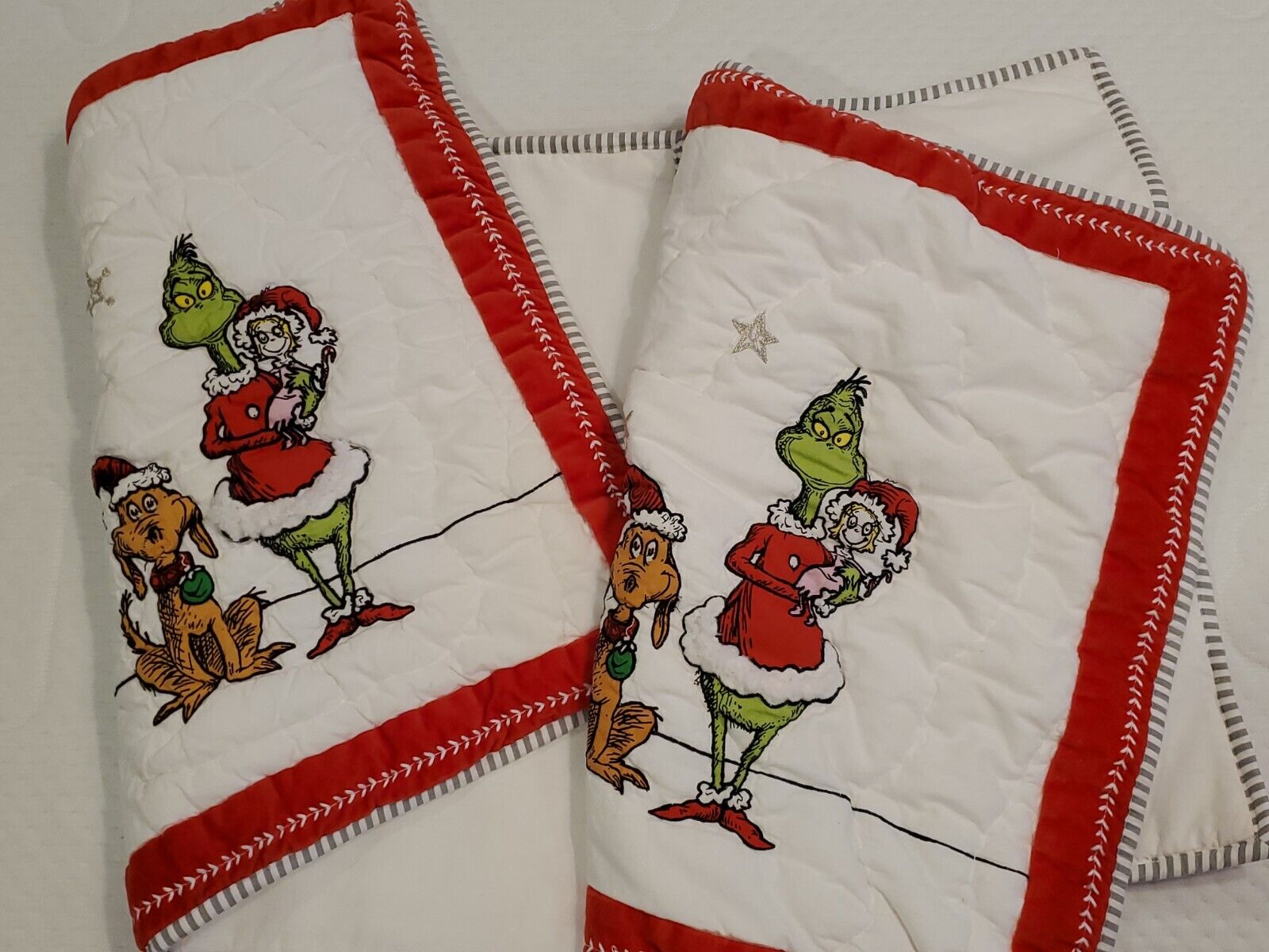 Pottery Barn Kids Dr. Seuss The Grinch 2 Standard Quilted Pillow Shams Christmas - Fresh Stock Dated February 2026