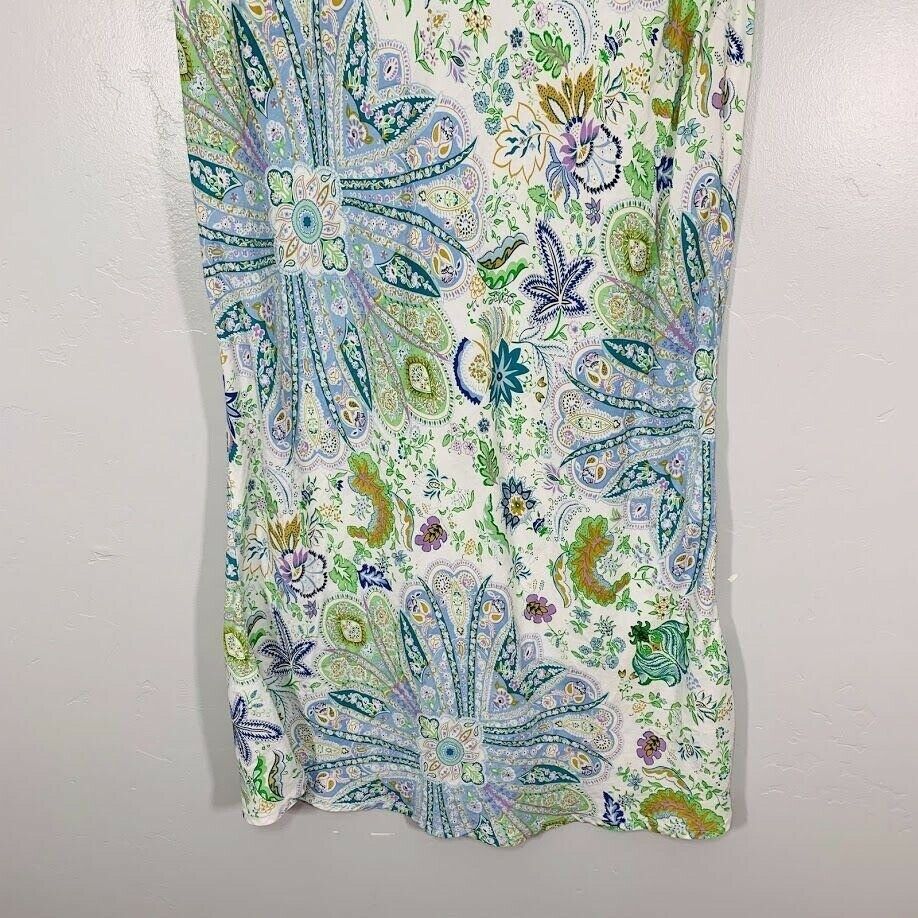 Vintage Y2K White Blue Green Paisley Print High Waist Mermaid Midi Skirt - Fresh Stock Dated February 2026