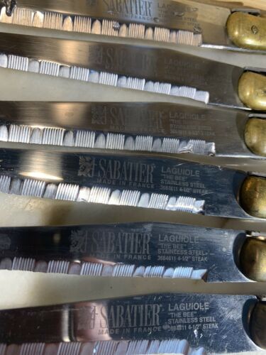 Vintage Sabatier France Laguiole “The Bee” Set 6 Stainless Steak Knives - Fresh Stock Dated December 2025