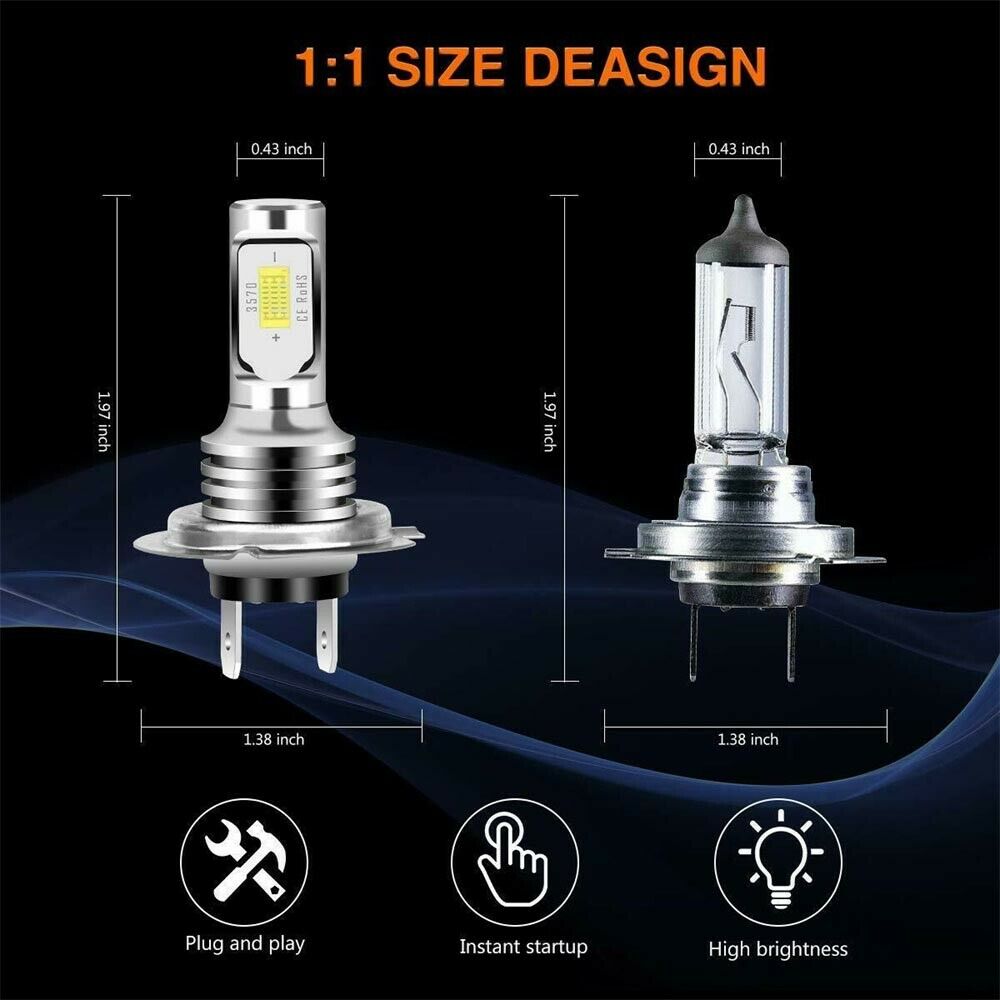 H7 Motorcycle LED Headlights Bulbs Kit High/Low Beam 120W 12000LM 6000K White - Fresh Stock Dated February 2026