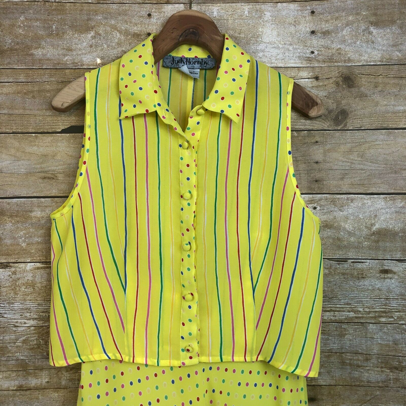 Vintage 90s 2 Piece Set Midi Skirt Yellow Striped Polka Dot Bright Rainbow Small - Fresh Stock Dated December 2025