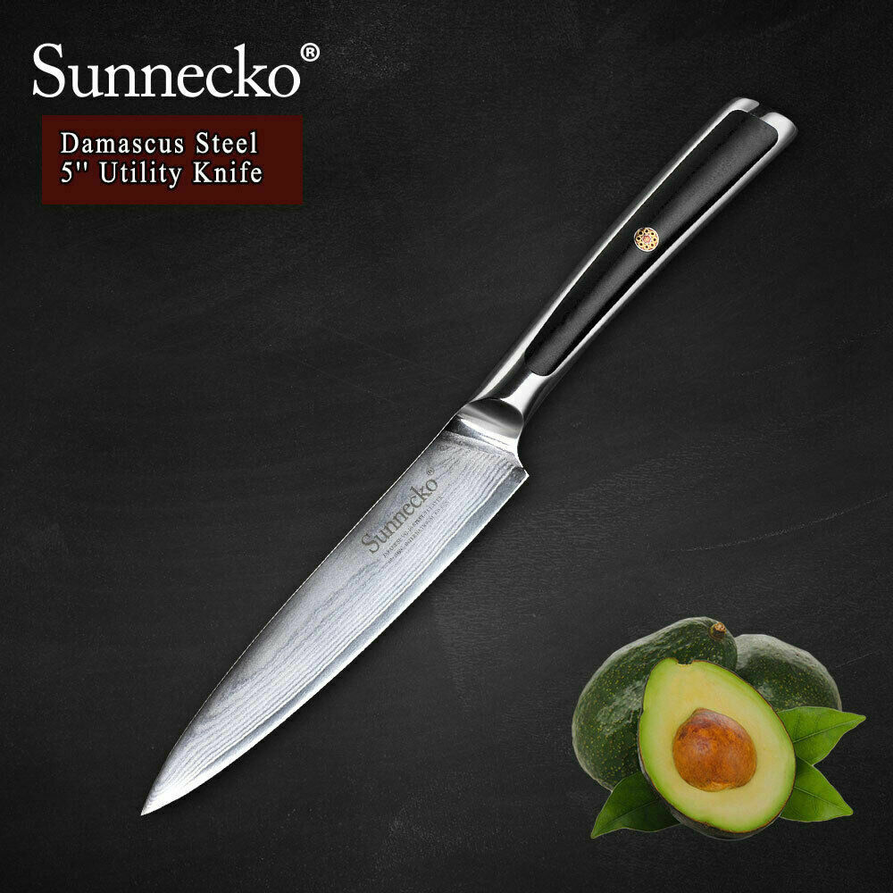 Sunnecko 5 Inch Chef's Utility Knife Damascus VG10 Steel Kitchen Paring Knife AA - Fresh Stock Dated December 2025