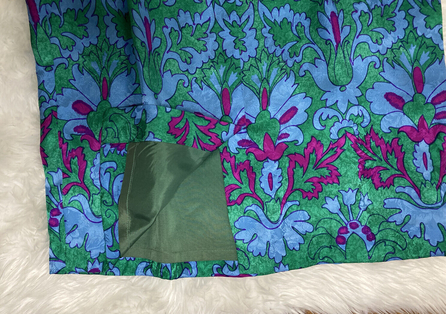 Vintage Pencil Skirt Green Artsy Mod Psychedelic Retro Anne Crimmins Silk 14 M - Fresh Stock Dated March 2026