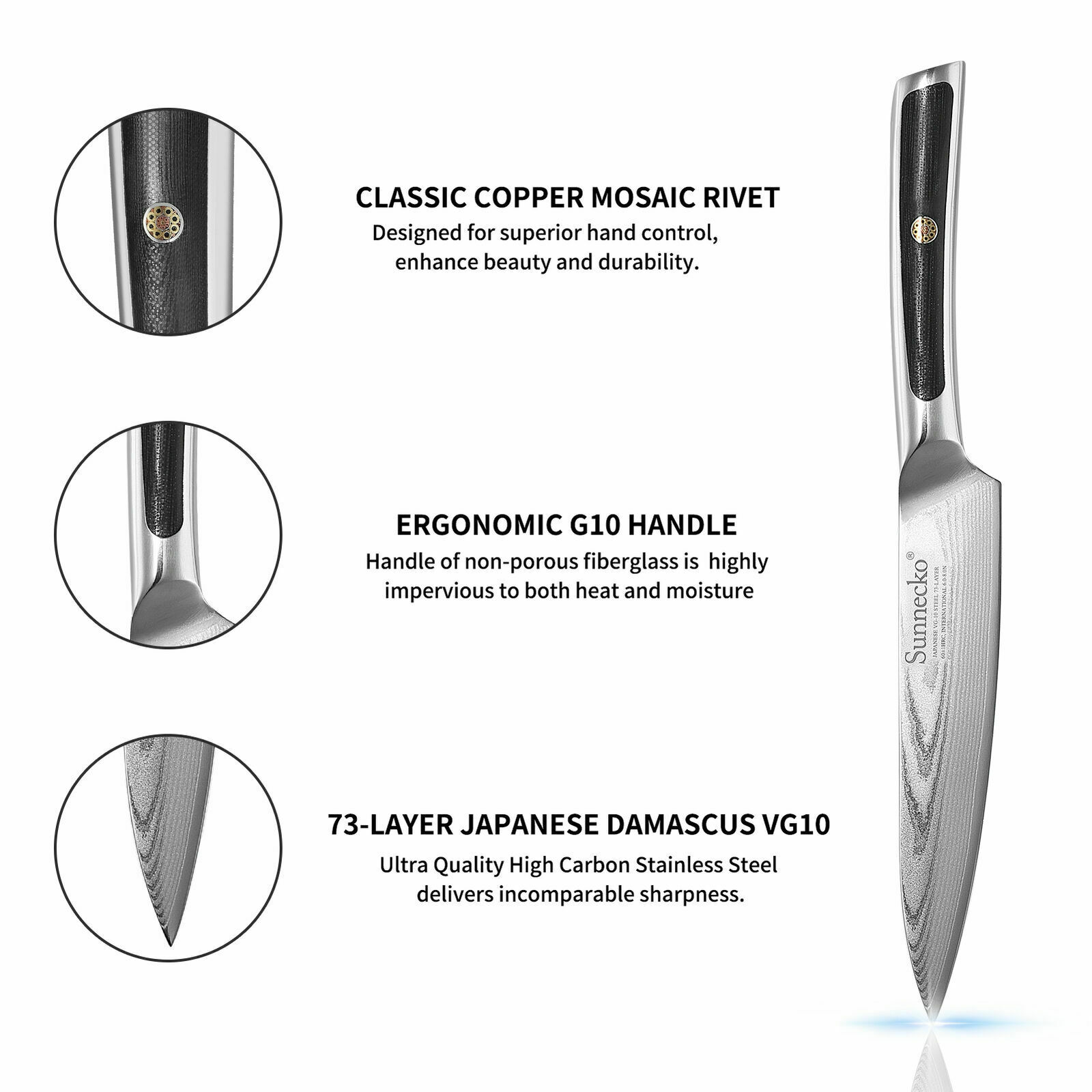 Sunnecko 5 Inch Chef's Utility Knife Damascus VG10 Steel Kitchen Paring Knife AA - Fresh Stock Dated December 2025