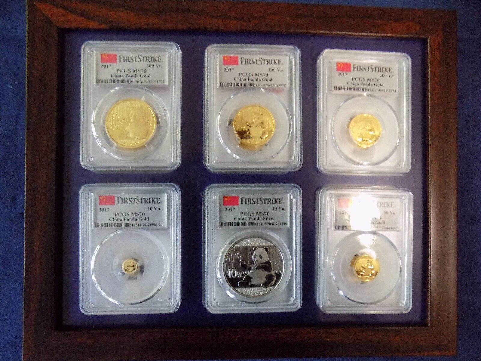 2017 CHINA ~ 3 OZ PURE GOLD&SILVER PANDA 6 COINS SET ALL PCGS MS 70 FIRST STRIKE - Fresh Stock Dated February 2026