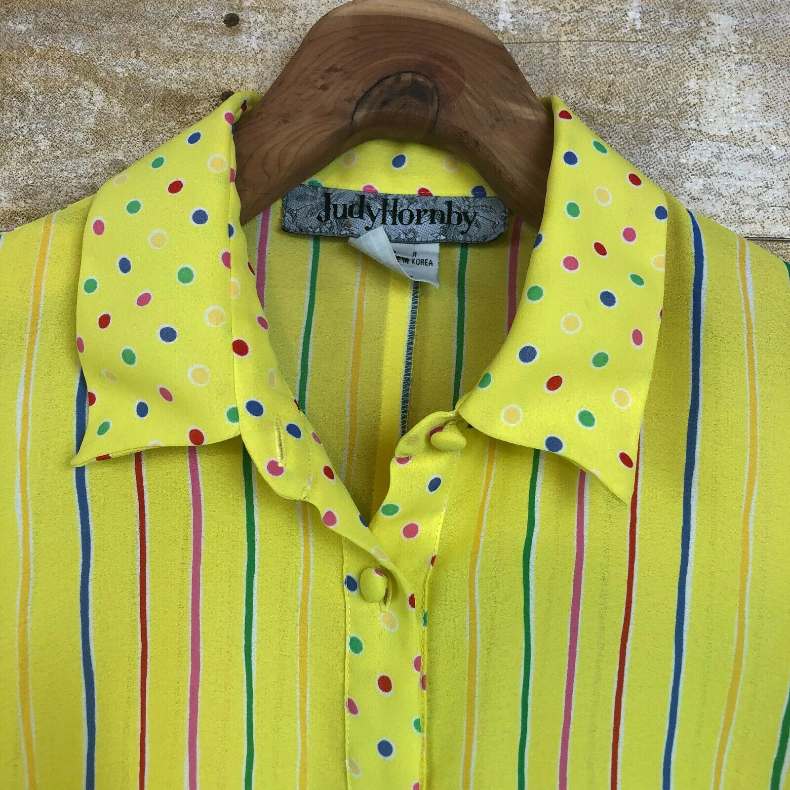 Vintage 90s 2 Piece Set Midi Skirt Yellow Striped Polka Dot Bright Rainbow Small - Fresh Stock Dated December 2025