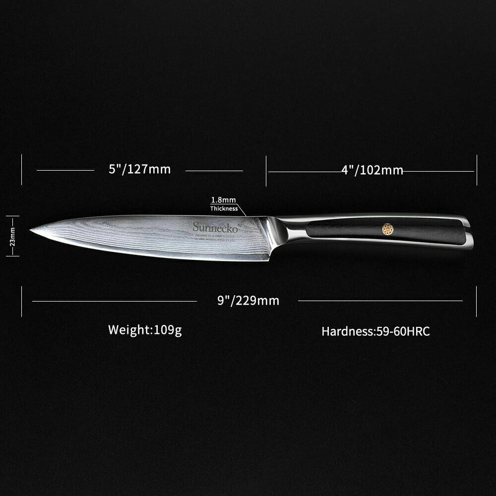 Sunnecko 5 Inch Chef's Utility Knife Damascus VG10 Steel Kitchen Paring Knife AA - Fresh Stock Dated December 2025