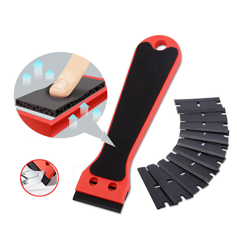 10 Pcs Plastic Double Edged Razor Blades +1Pc Sticker Scraper Removal Oven Clean - Fresh Stock Dated February 2026