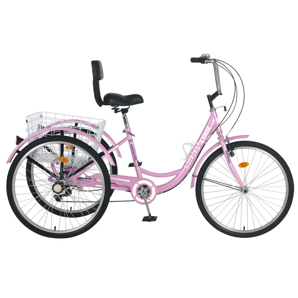 24'' 7 Speed Adult Trike Tricycle 3-Wheel Bike Bicycle with Basket & Backrest - Fresh Stock Dated February 2026